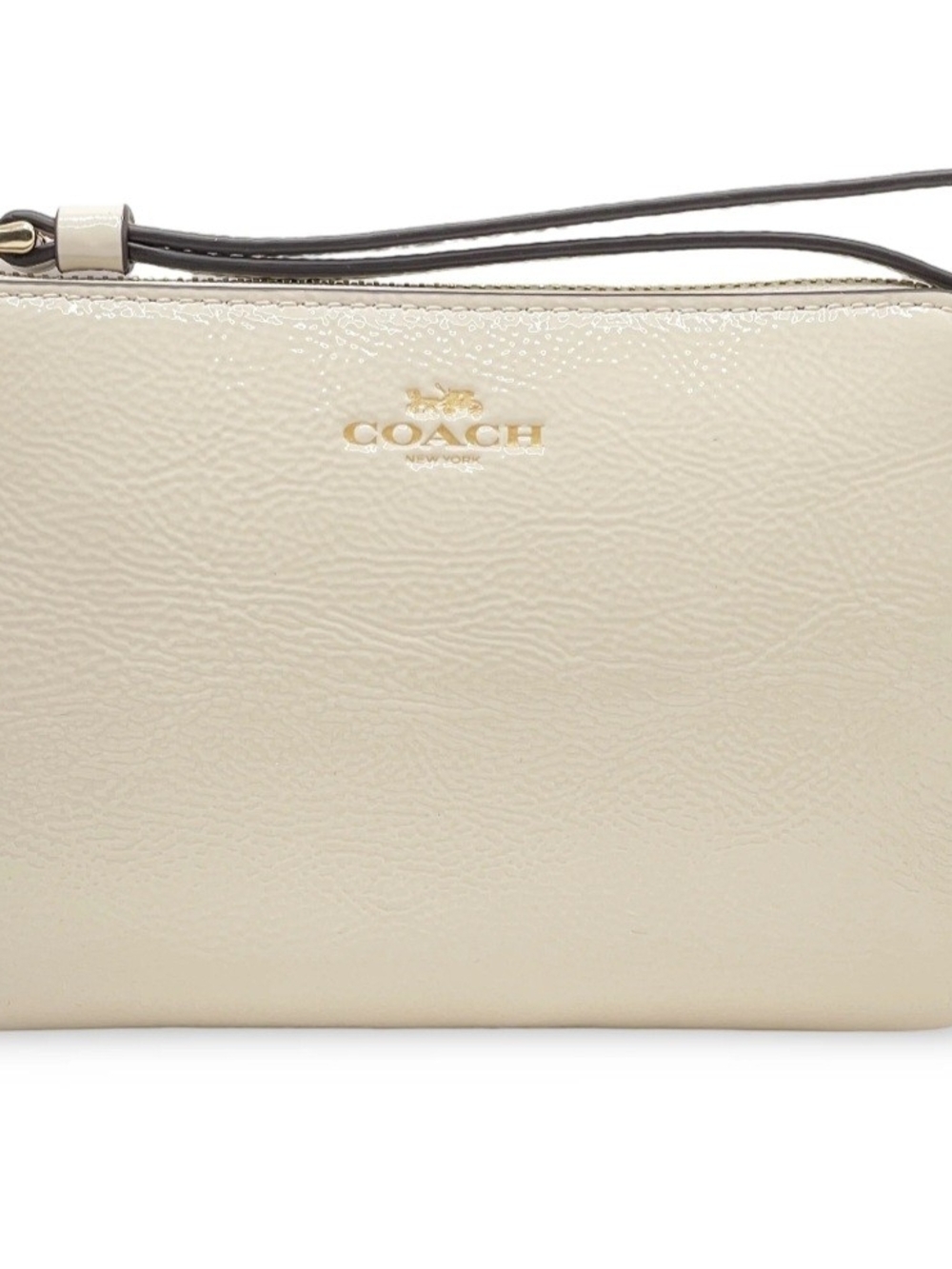 Coach Ivory Patent Leather Wristlet with Gold Logo
